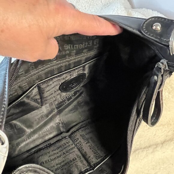 Vintage Black Etienne Aigner Hobo Bag with Monogram Print and Clasp - Picture 12 of 16